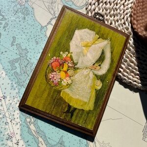 Vintage Kitschy Girl with Fruit Basket Wall Plaque